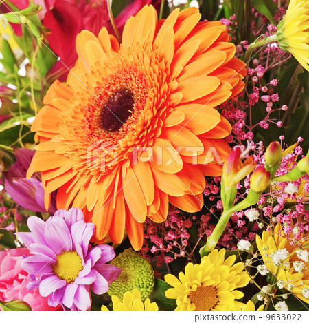 Fragment of bouquet from flowers isolated on white background. 9633022