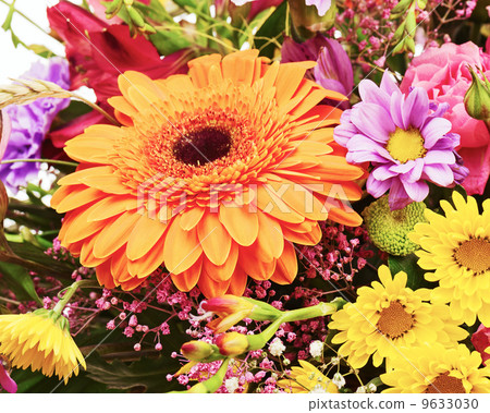 Fragment of bouquet from flowers isolated on white background. 9633030