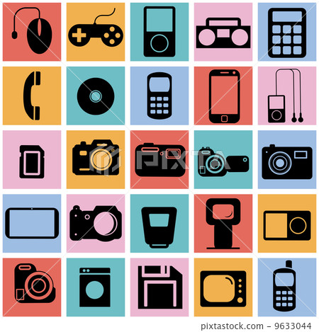 Collection flat icons with long shadow. Multimedia symbols. Vect 9633044