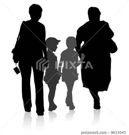 Silhouette of family, mother and children and grandmother on whi Silhouette of family, mother and children and grandmother on whi 9633045