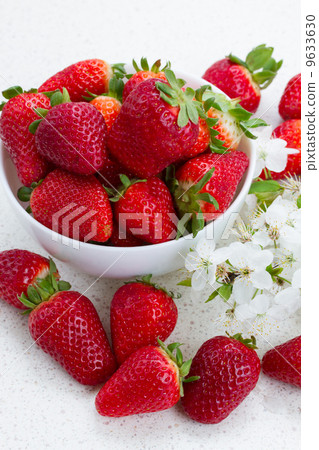 Plate of strawberries with spring twigs Plate of strawberries with spring twigs 9633630