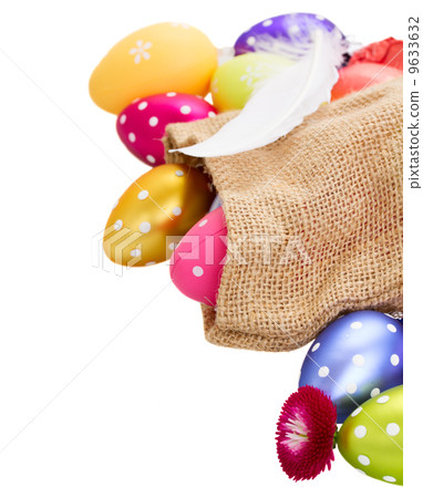 pile of colorful easter eggs in pouch pile of colorful easter eggs in pouch 9633632