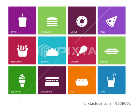 Fast food icons on color background. - Stock Illustration [9636001] - PIXTA