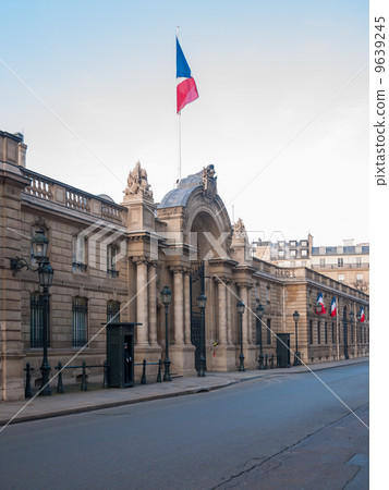 French flags at the Elysee palace residence of the French presid 9639245