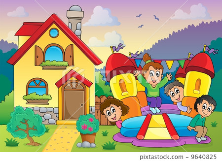 Children playing near house theme 3 9640825