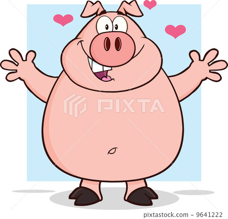 Happy Pig Cartoon Mascot Character Open Arms Happy Pig Cartoon Mascot Character Open Arms 9641222