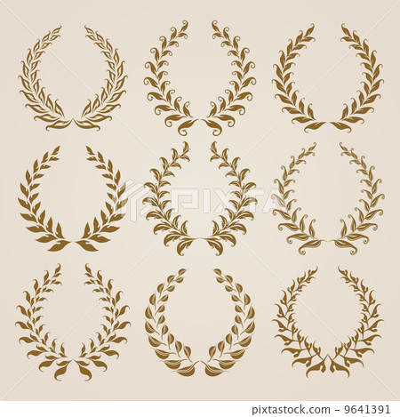 Set of Vector gold laurel wreaths. Set of Vector gold laurel wreaths. 9641391
