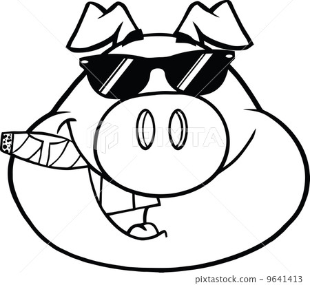 Black And White Businessman Pig Head With Sunglasses And Cigar 9641413