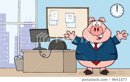 Businessman Pig Cartoon Character In Office 9641877