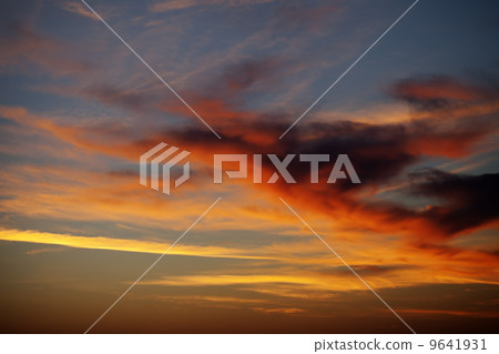 Fiery sunrise sky on summer sea 9641931