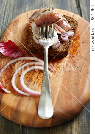 Old fork with anchovies. Old fork with anchovies. 9641961