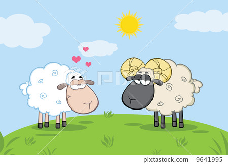 White Sheep In Love With Ram Sheep On A Meadow White Sheep In Love With Ram Sheep On A Meadow 9641995
