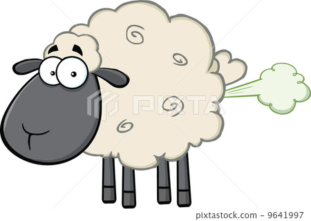 Cute Black Head Sheep Cartoon Mascot Character With Cloud Cute Black Head Sheep Cartoon Mascot Character With Cloud 9641997