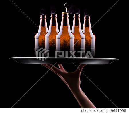 waiter hand and tray with Beer waiter hand and tray with Beer 9641998