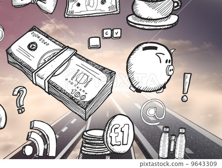 Illustrations over streets in sky Illustrations over streets in sky 9643309