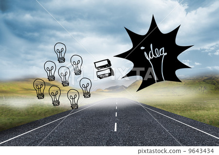 Light bulbs graphic on bright landscape Light bulbs graphic on bright landscape 9643434