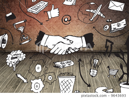 Graphic over dark room with floorboards 9643693