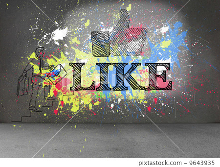 Like icon with splashes on dark wall Like icon with splashes on dark wall 9643935