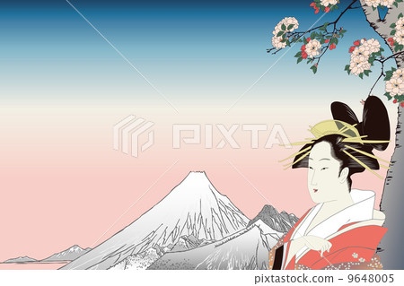 Utagawa Hiroshige Seki Sakaechang富士和櫻花和美麗的圖像 9648005
