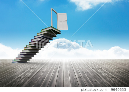 Book steps leading to door against sky 9649633