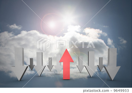 Red and grey arrows pointing against sky Red and grey arrows pointing against sky 9649933