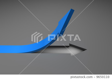 Blue arrow pointing up from grey surface 9650110
