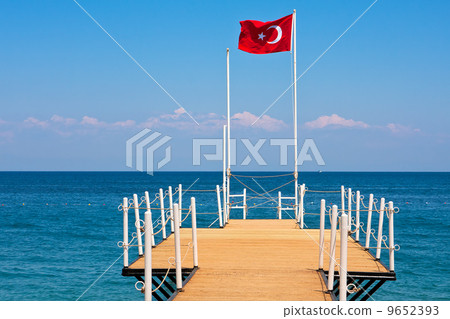 Turkish flag on small pier in Kemer, Turkey. Turkish flag on small pier in Kemer, Turkey. 9652393