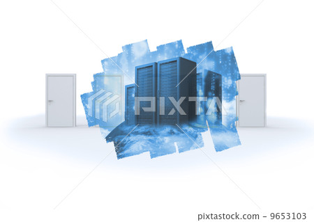 Abstract screen in room showing server towers 9653103