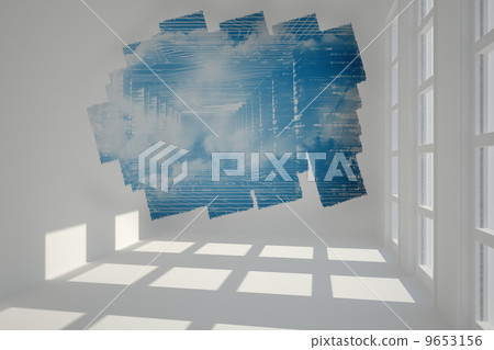 Abstract screen in room showing technology interface 9653156