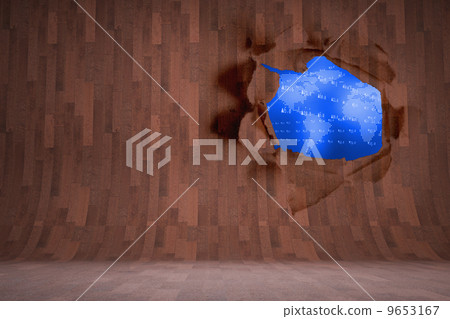 Rip on wall showing blue map 9653167