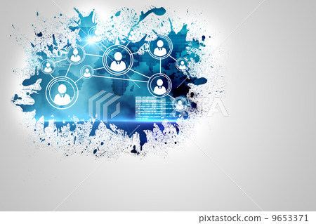 Splash on wall revealing technology interface Splash on wall revealing technology interface 9653371