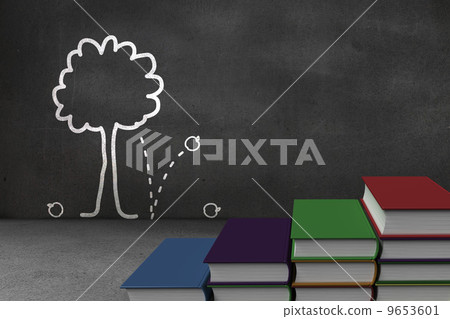 Steps made of books in front of tree doodle 9653601