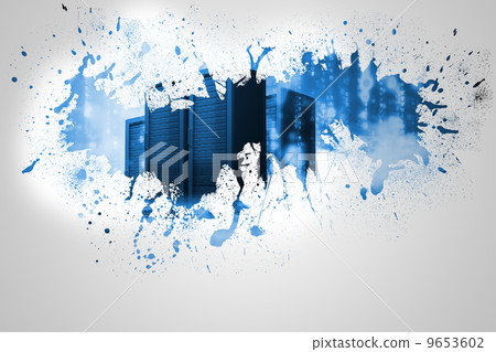 Splash on wall revealing server tower 9653602