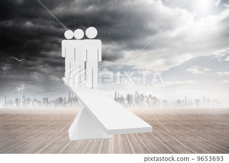 White human resource scales in front of city White human resource scales in front of city 9653693