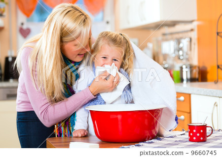 Mother care for sick child with vapor-bath 9660745