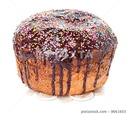 Easter cake with glace icing on white background 9661603