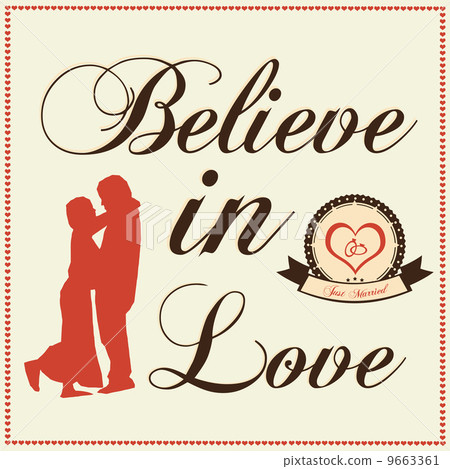 The words Believe in Love with couple standing 9663361