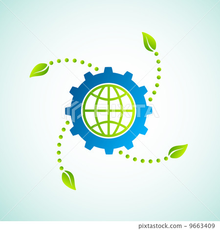 Green world and green leaves with gear 9663409