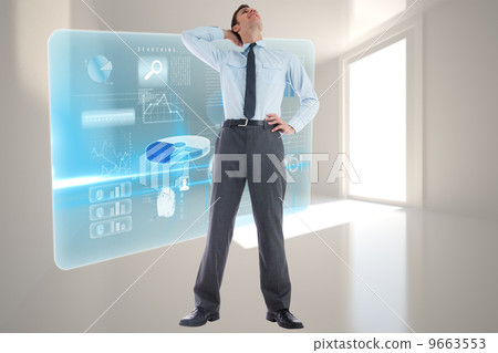 Composite image of thinking businessman with hand on head 9663553