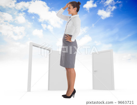 Composite image of smiling thoughtful businesswoman 9663721