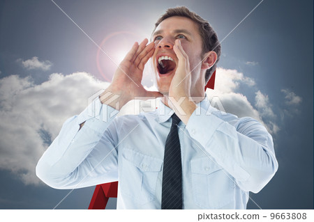 Composite image of businessman shouting 9663808
