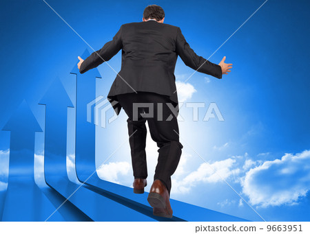 Composite image of businessman posing with arms outstretched 9663951