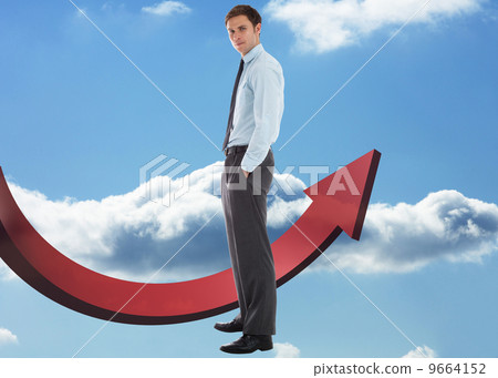Composite image of serious businessman standing with hands in po Composite image of serious businessman standing with hands in po 9664152