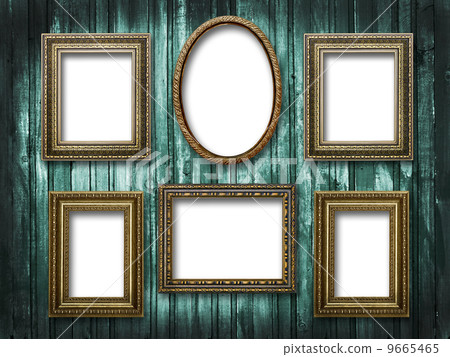six picture frames on a wooden background grunge six picture frames on a wooden background grunge 9665465