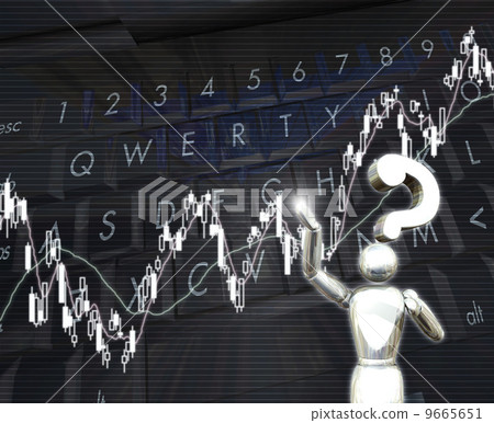 A robot thinking about stock investment on a personal computer 9665651