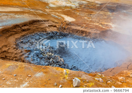 Hot Mud Pot in the Geothermal Area Hverir, Iceland 9666794