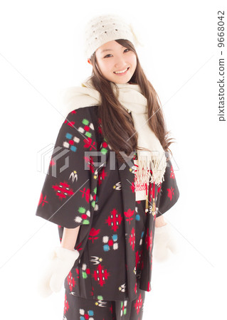 Snow country pretty girls wearing knitted clothes for kimono 9668042