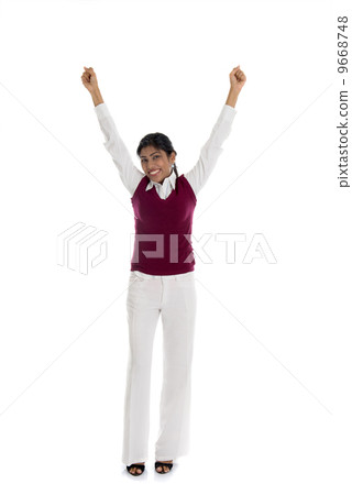 african american woman in casual celebrating success and isolate 9668748