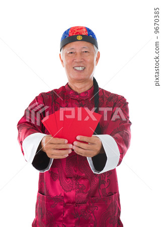 asian senior male with ang pow 9670385