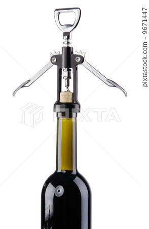Bottle of wine with a corkscrew 9671447